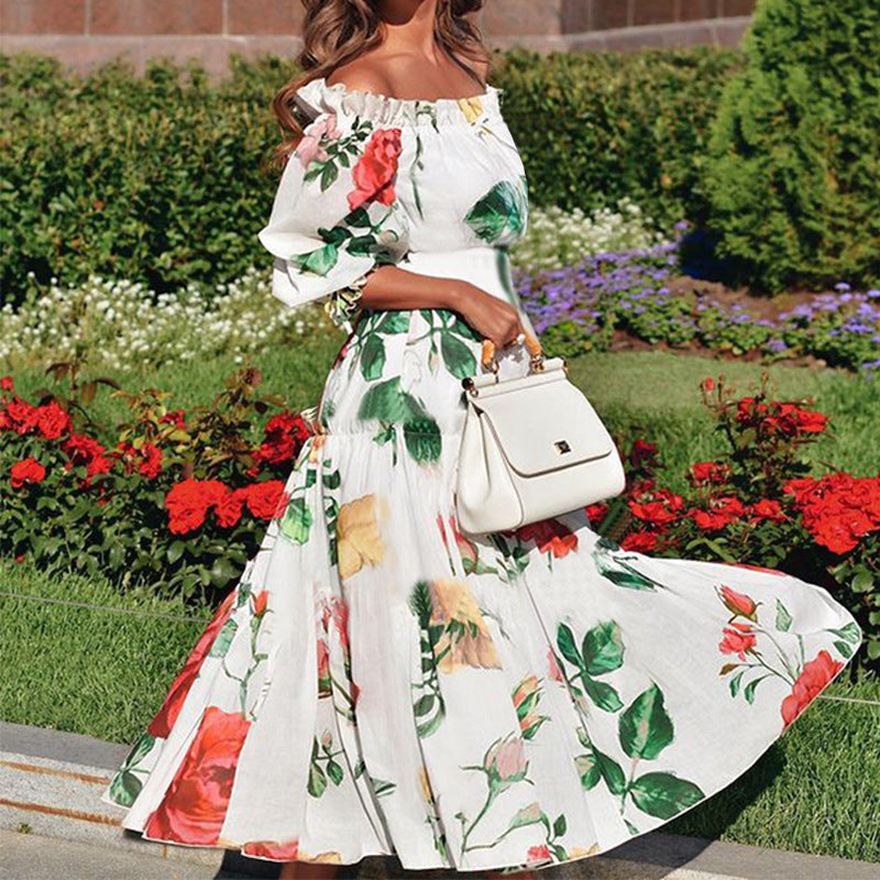 Summer Rose Off Shoulder Maxi Dress with Floral Print