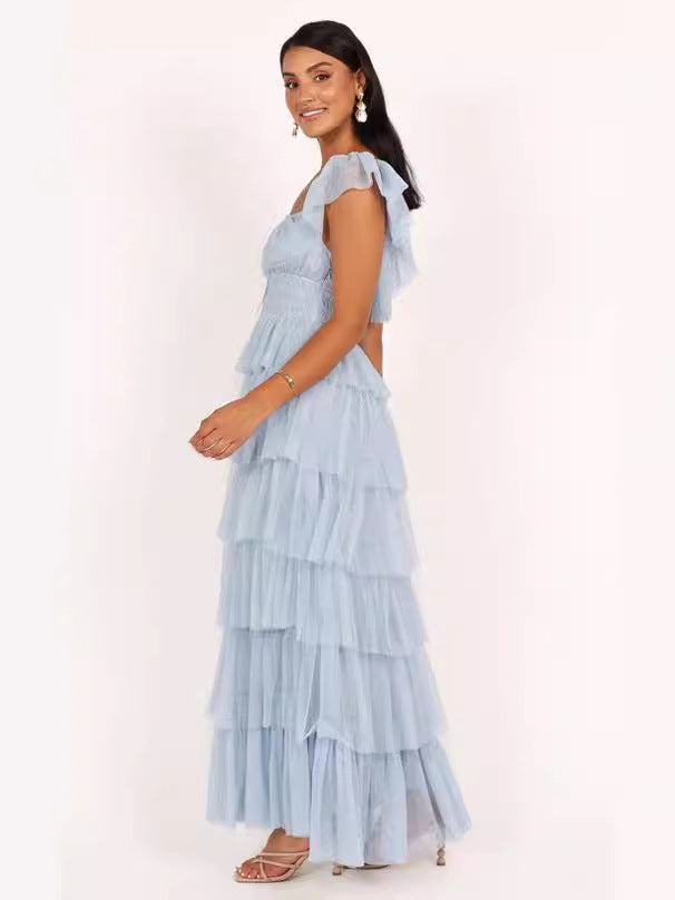 Cosybreezee - Charming Light Blue Tulle Midi Dress