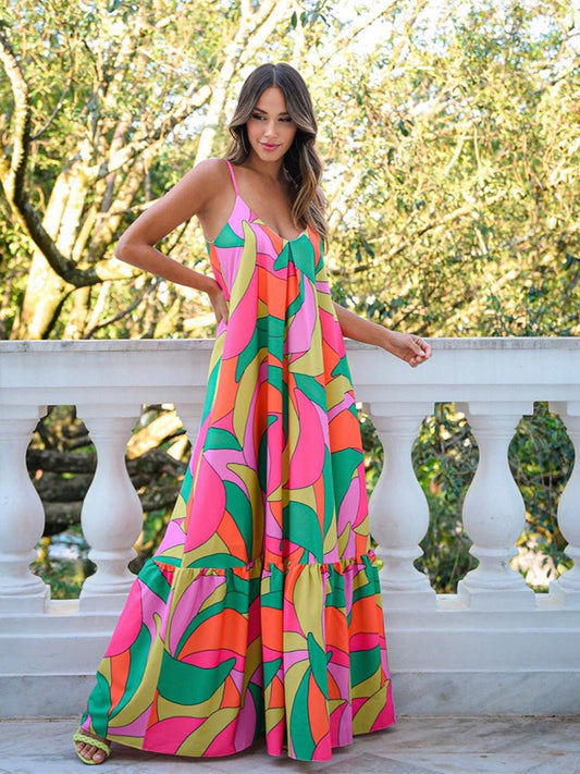 Abstract Print Spaghetti Strap Maxi Dress