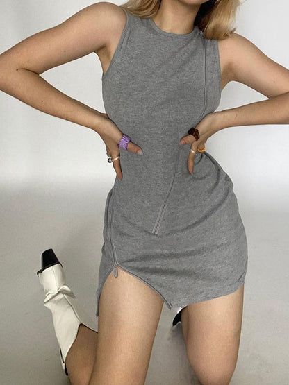 Solid Gray Bodycon Dress with Zipper