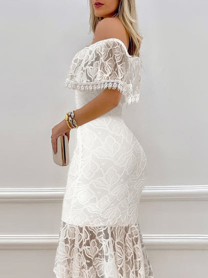 White Lace Hollowed Out Bodycon Dress