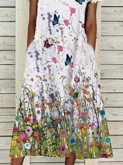 Scoop Design Flowered Full-Length Dress