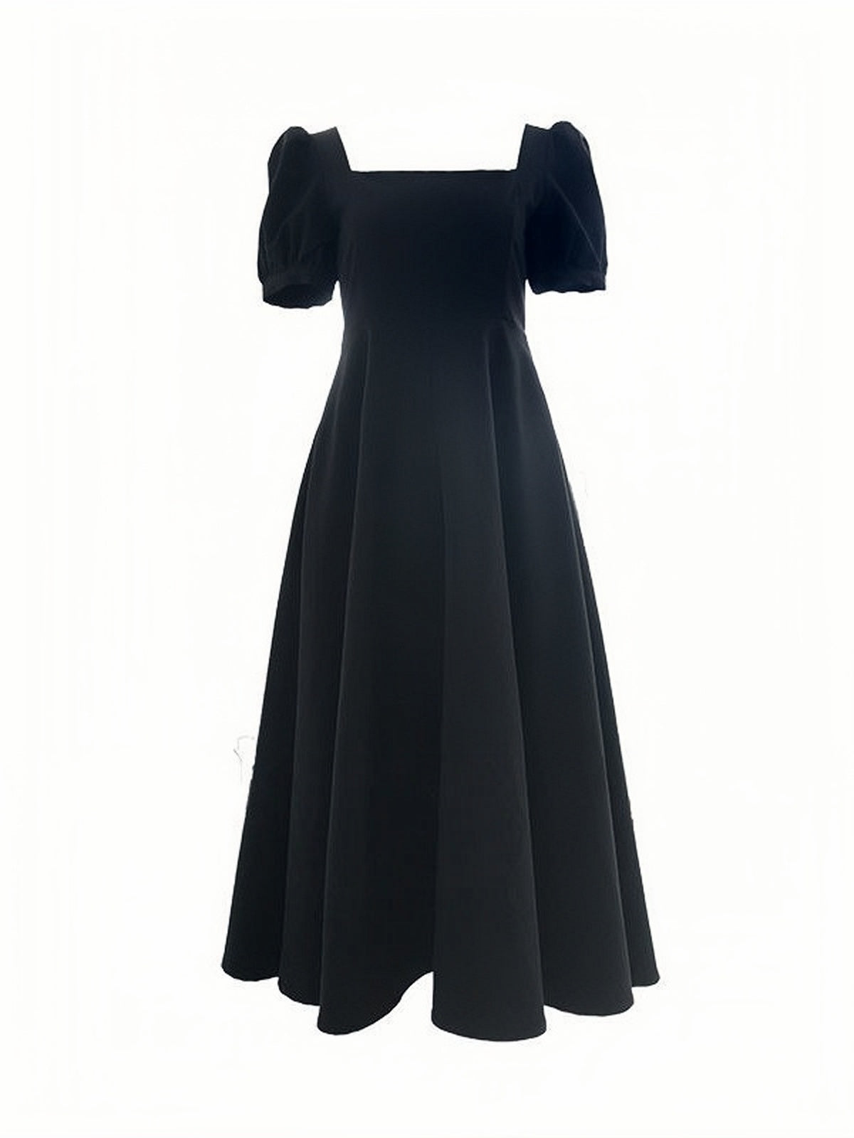 Black Square Neck Tea Length Dress