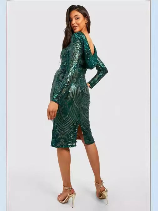 Sequin Hood Stylish Party Dress