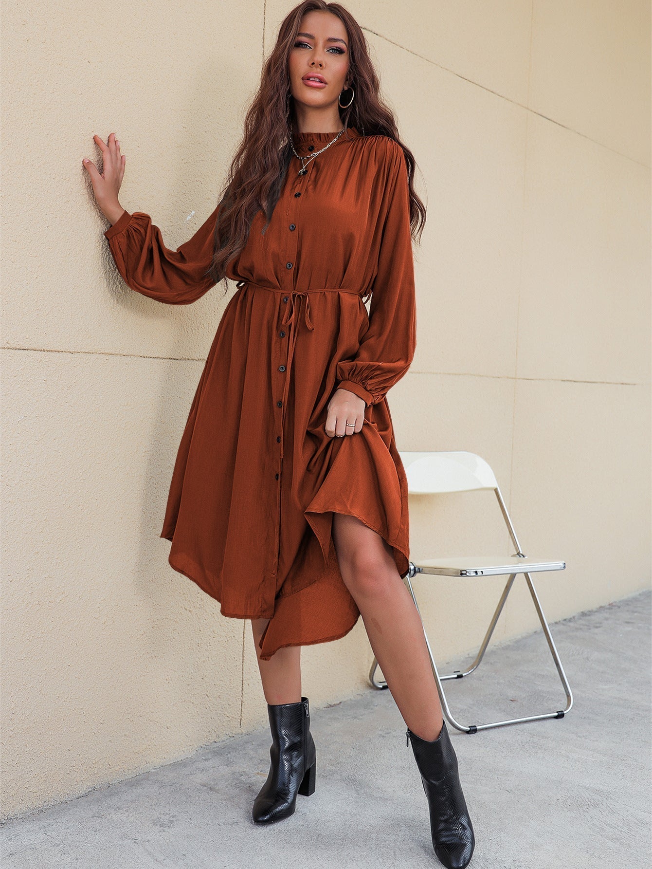 Slim Single-Breasted Shirt Dress with Temperament