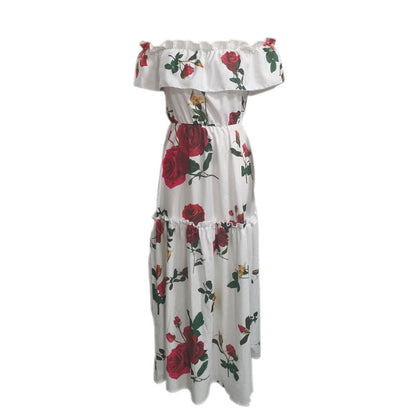 Summer Rose Off Shoulder Maxi Dress with Floral Print