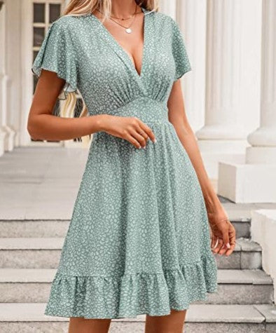 Unique Cross Wrap Casual Midi Sun Dress