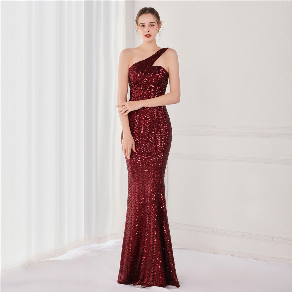 Victoria Formal One-Shoulder Charming Sequined Fishtail Dress