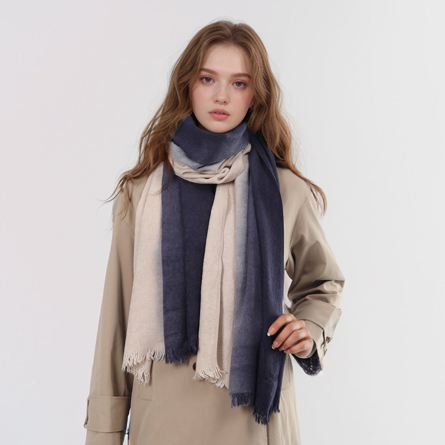 Spring Autumn Winter Thin High-end Gradient Two-tone Large Faux Cashmere Elegant Scarf