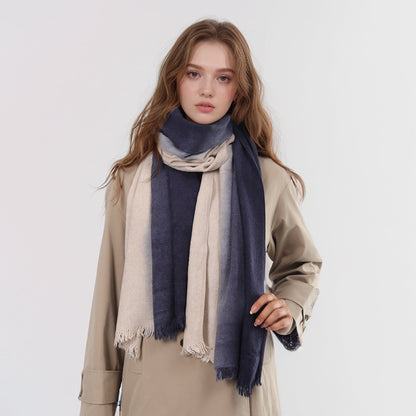 Spring Autumn Winter Thin High-end Gradient Two-tone Large Faux Cashmere Elegant Scarf