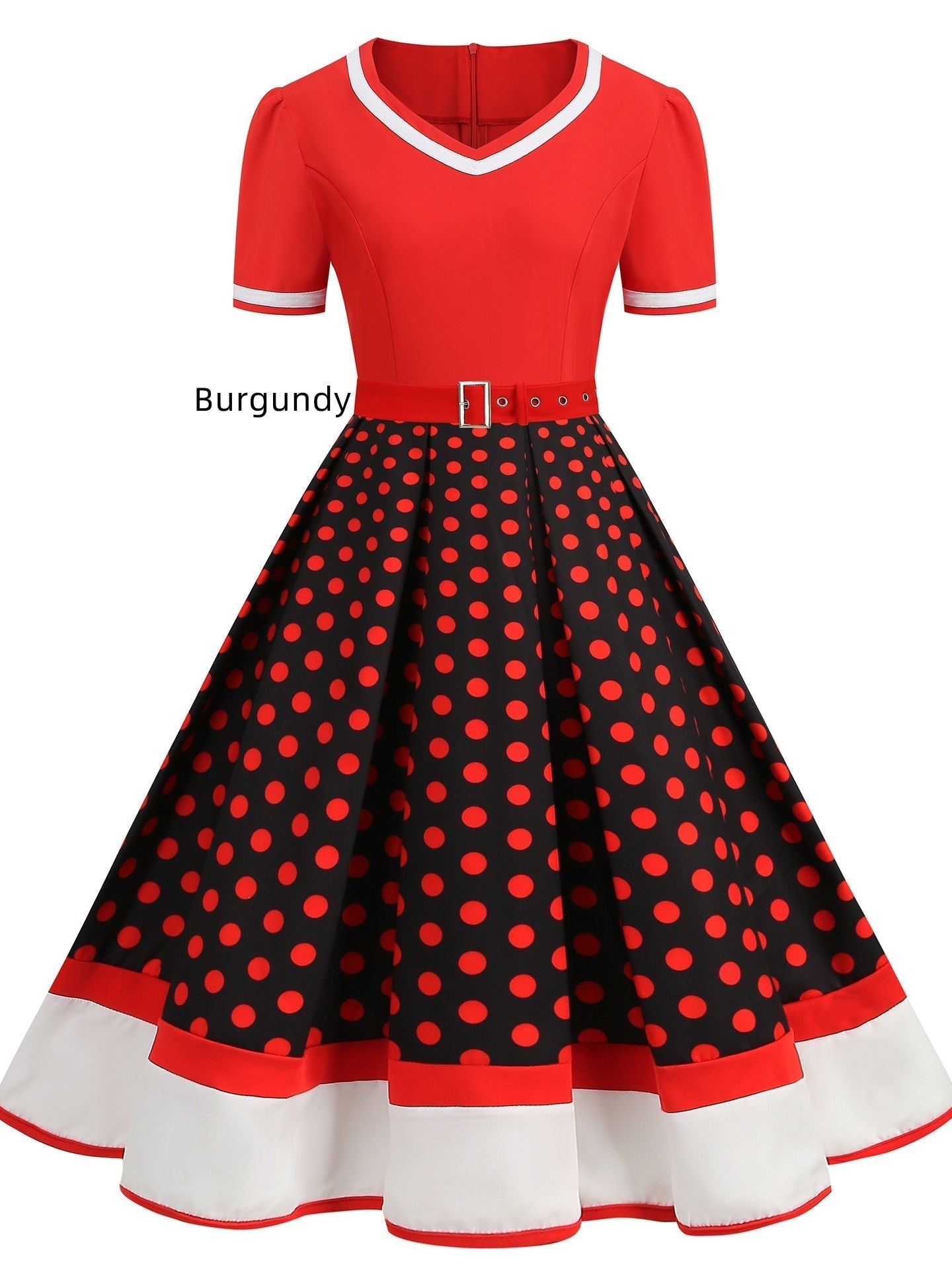 Vintage Polka Dot Rockabilly Dress - 1950s Style Short Sleeves