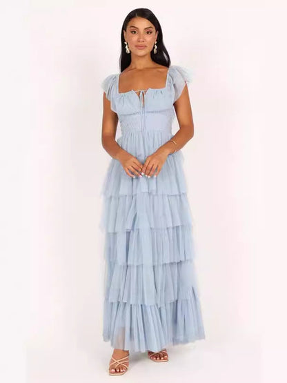 Cosybreezee - Charming Light Blue Tulle Midi Dress