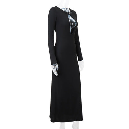 Black Long SLeeve Hollow Graceful Cut Out Midi Dress