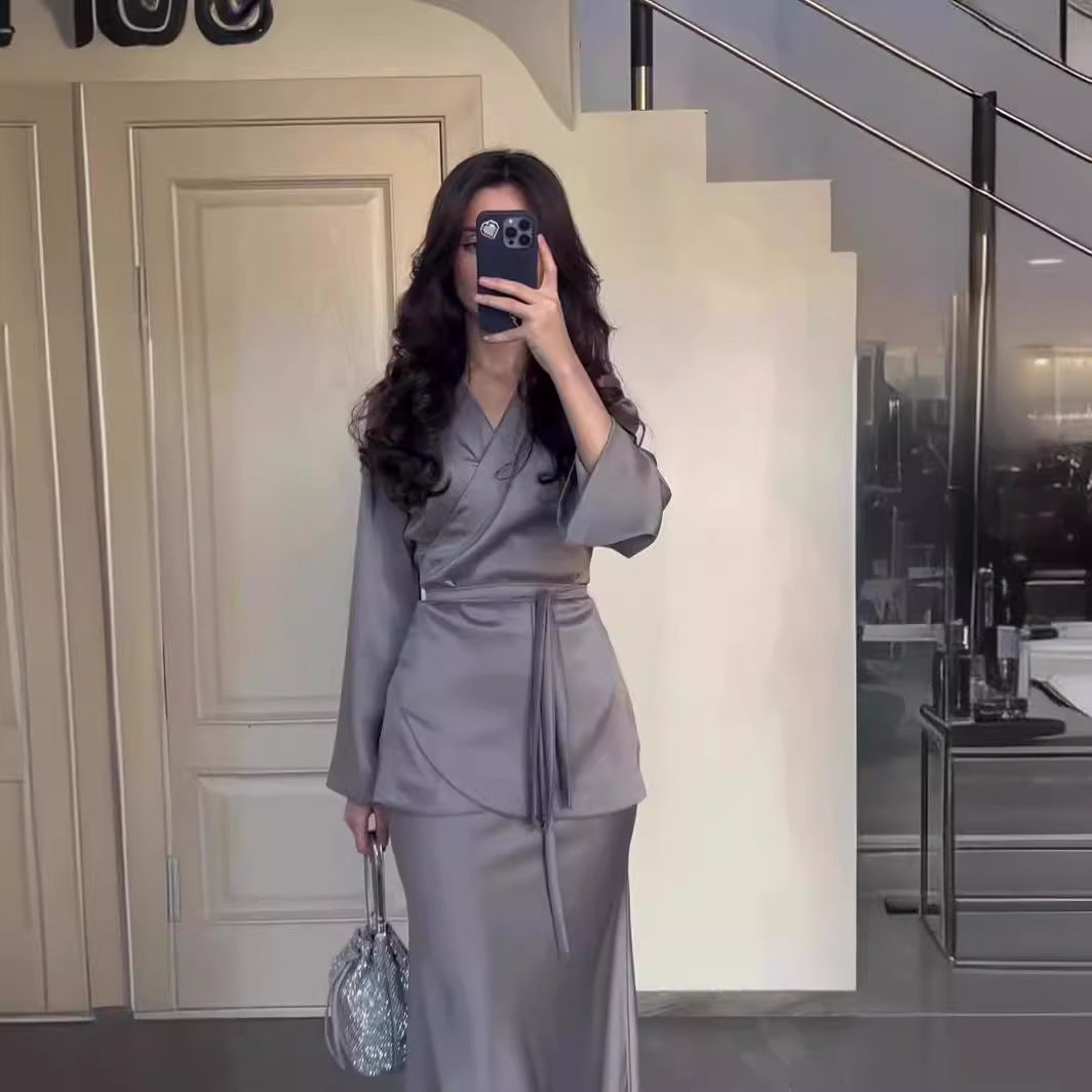 Waist-Accented Long Dress Suit