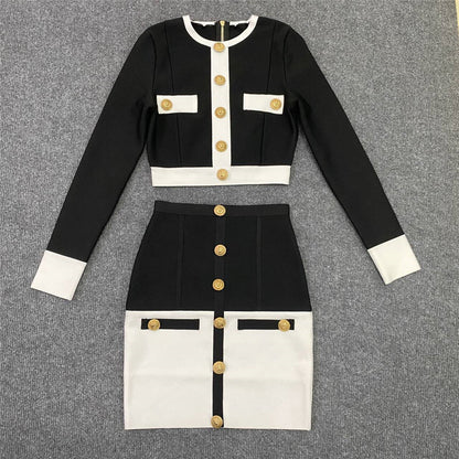 Black-White Two-Piece Skirt Suit