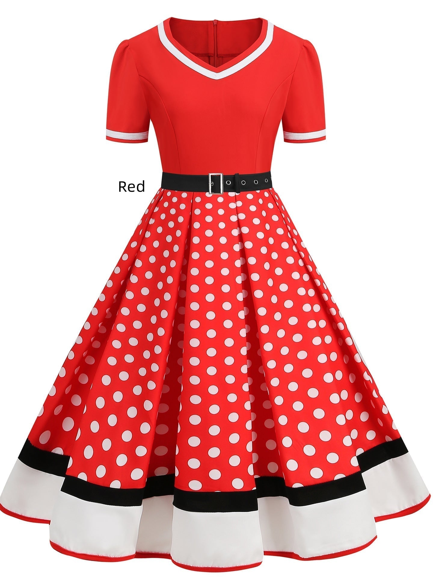 Vintage Polka Dot Rockabilly Dress - 1950s Style Short Sleeves