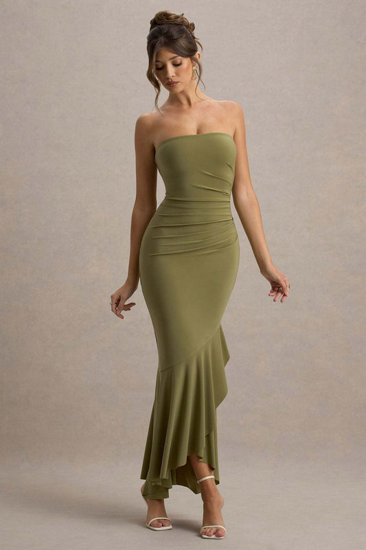 Strapless Sexy Solid Color Long Evening Party Dress