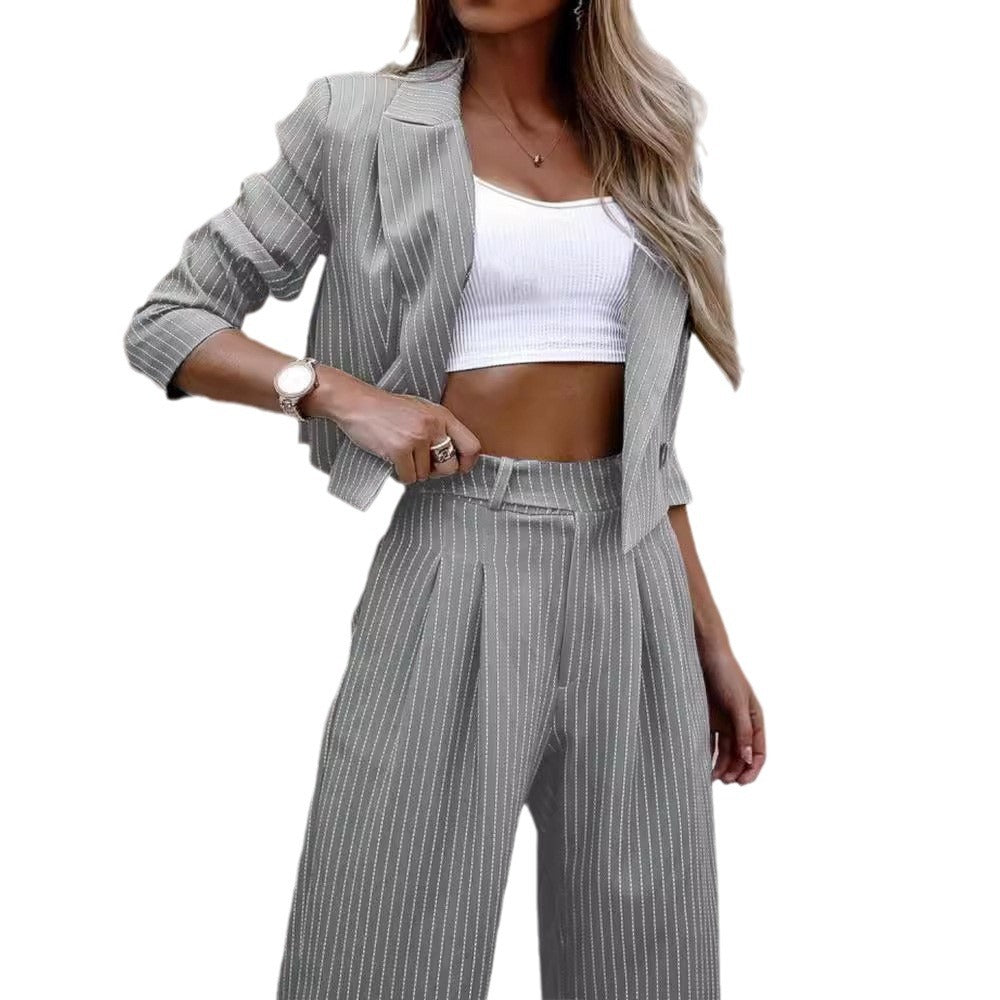 Short Blazer Straight-Leg Pants Suit