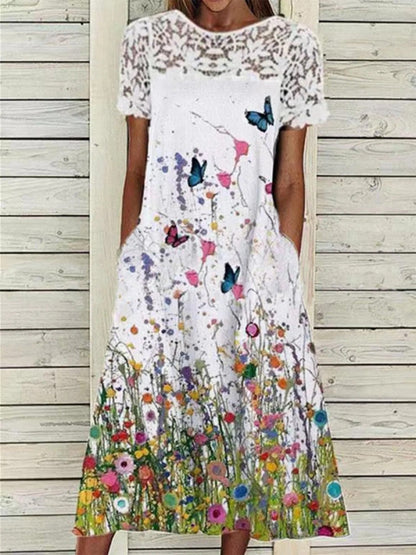 Scoop Design Flowered Full-Length Dress