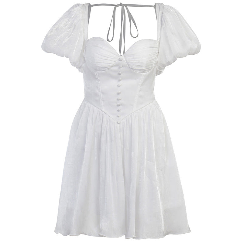 White Summer Dress with Puff Sleeves