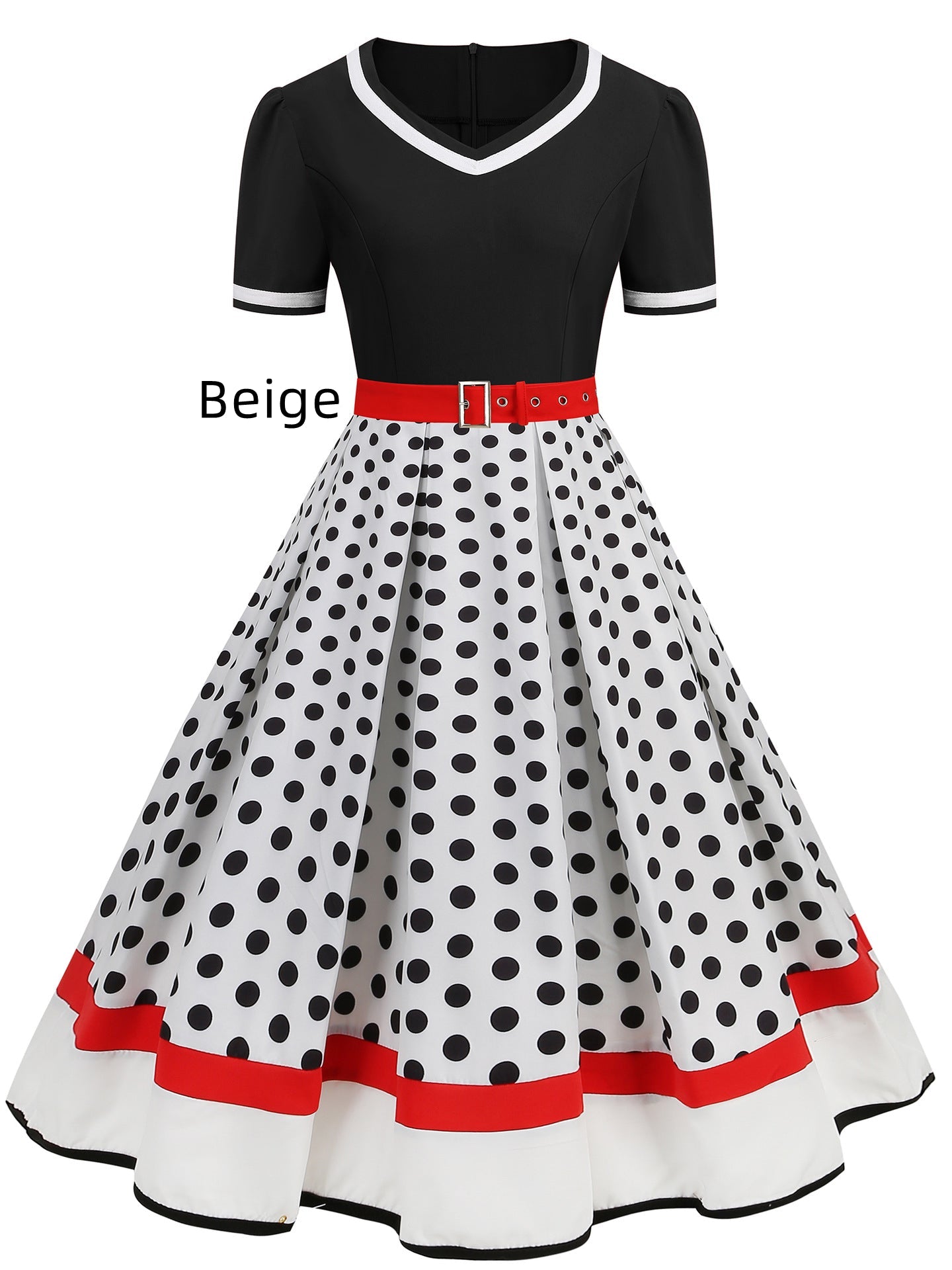 Vintage Polka Dot Rockabilly Dress - 1950s Style Short Sleeves