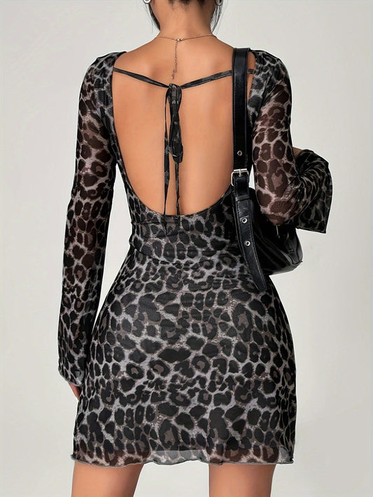 Sexy Leopard Print Backless Party Dress