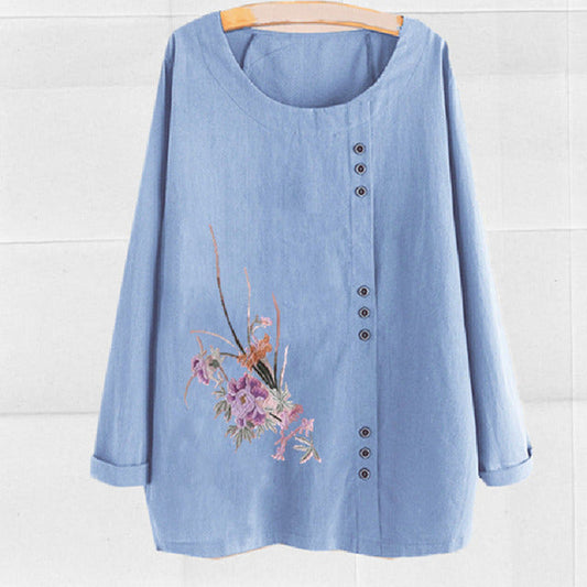 And Casual Cotton Flowered Linen Design Blouse