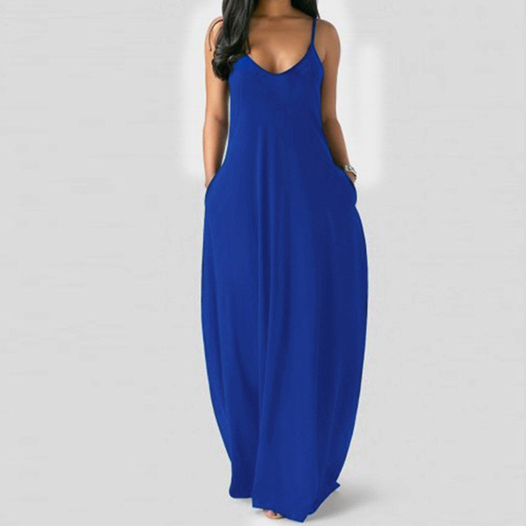 Blue Maxi Dress with Slant Pockets