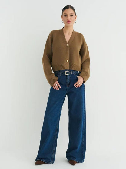 Custom Solid Color V-Neck Loose Knit Cardigan
