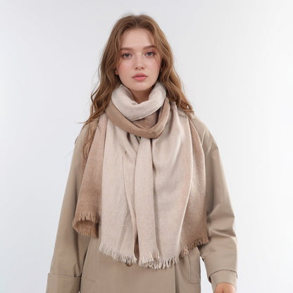 Spring Autumn Winter Thin High-end Gradient Two-tone Large Faux Cashmere Elegant Scarf