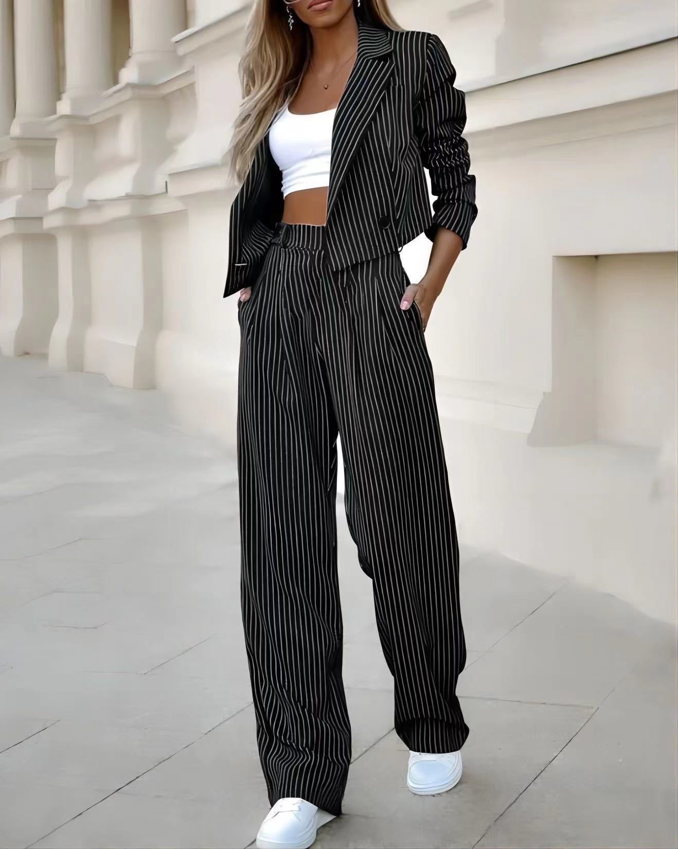 Short Blazer Straight-Leg Pants Suit