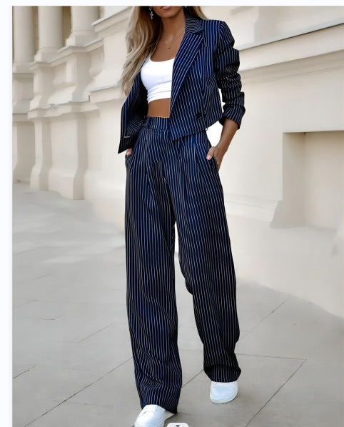 Short Blazer Straight-Leg Pants Suit