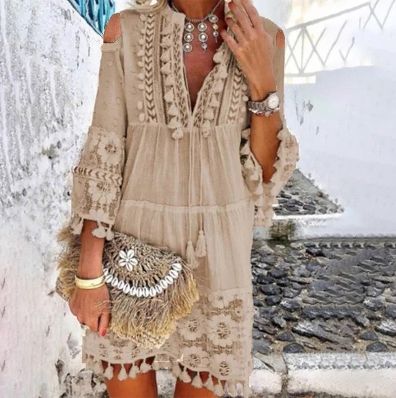 Beach Mini Dress with 3/4 Sleeves