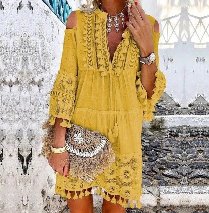 Beach Mini Dress with 3/4 Sleeves