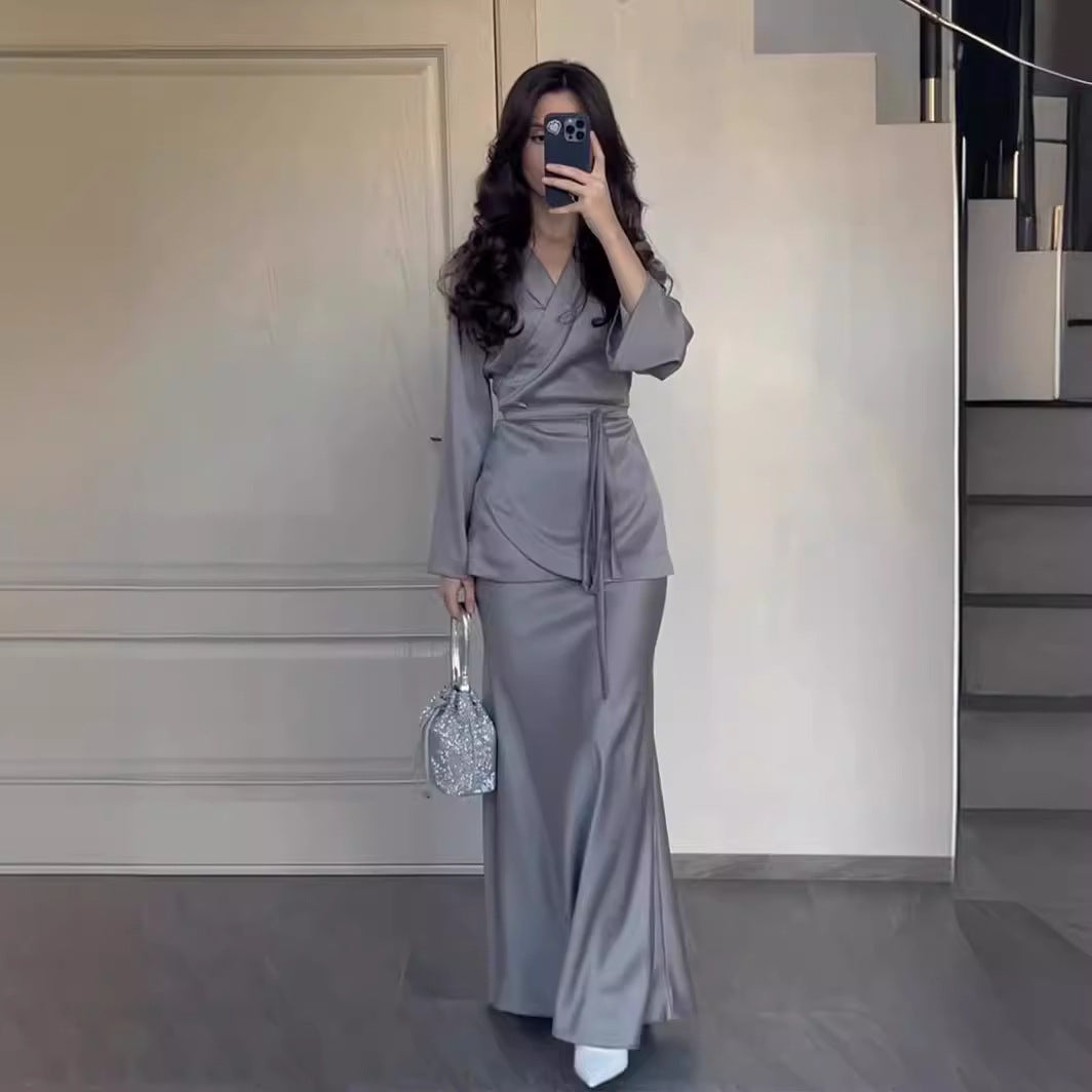 Waist-Accented Long Dress Suit