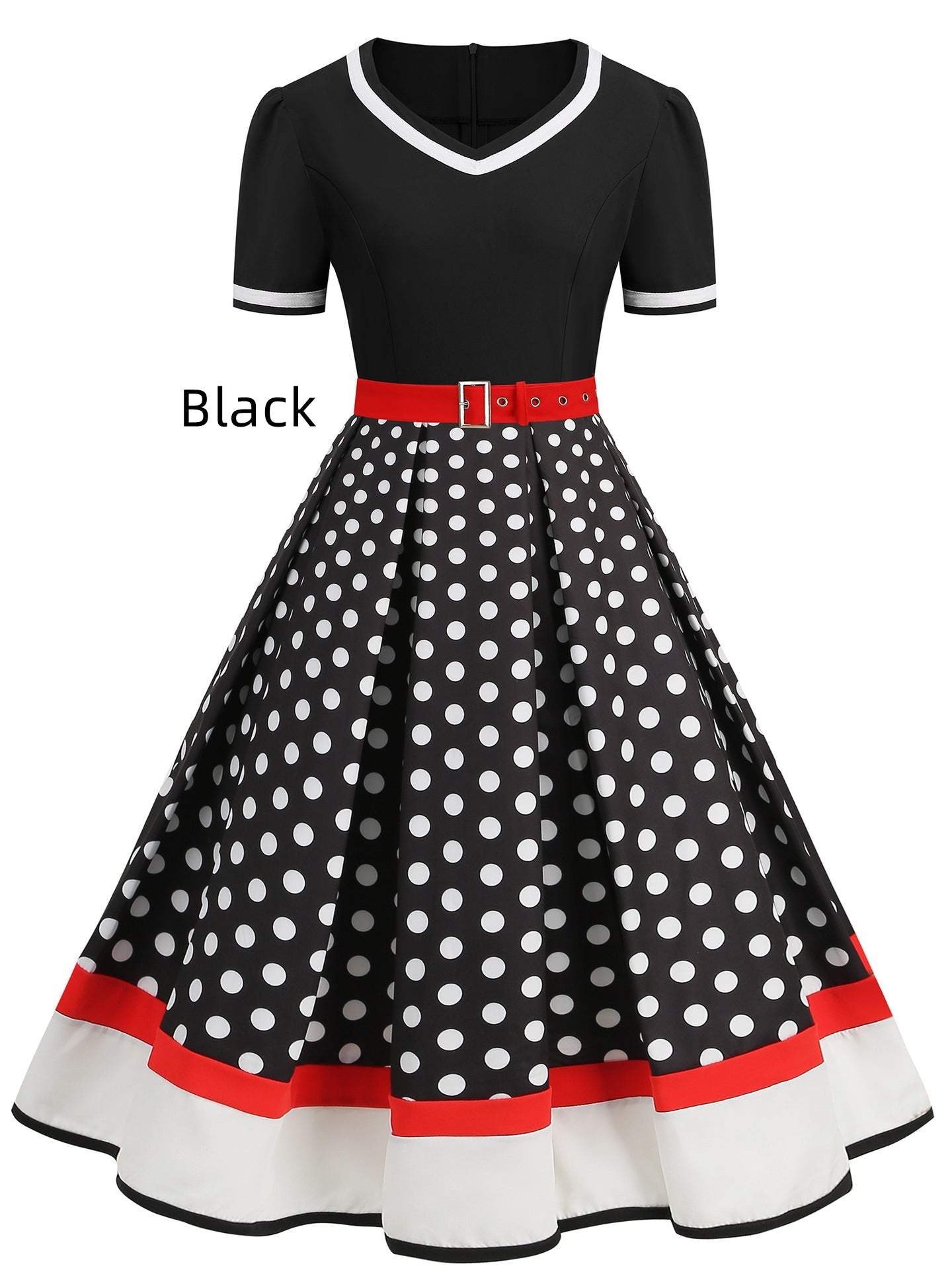 Vintage Polka Dot Rockabilly Dress - 1950s Style Short Sleeves