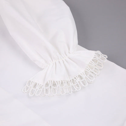 Ruffled Deep V-Neck Lace Trim Blouse