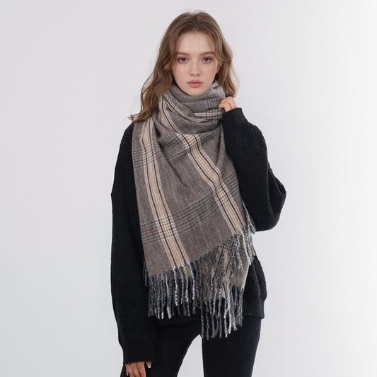 New Autumn Winter Thin Retro Tassel Plaid High-end Classic Elegant Scarf