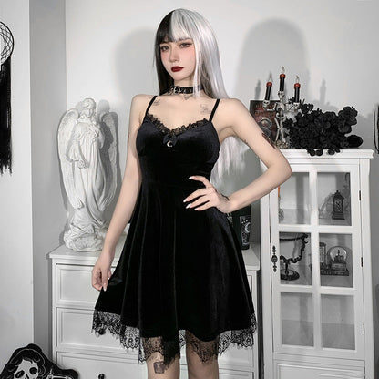 Lace Splice Backless Strap Mini Dress