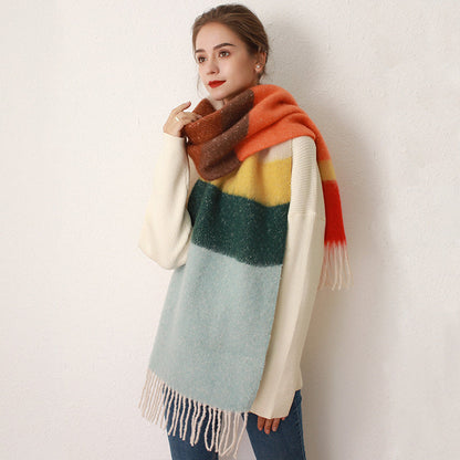 Thick Cozy Stylish Warm Trendy Classic Soft Color-blocked Scarf