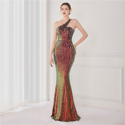 Victoria Formal One-Shoulder Charming Sequined Fishtail Dress