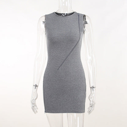 Solid Gray Bodycon Dress with Zipper