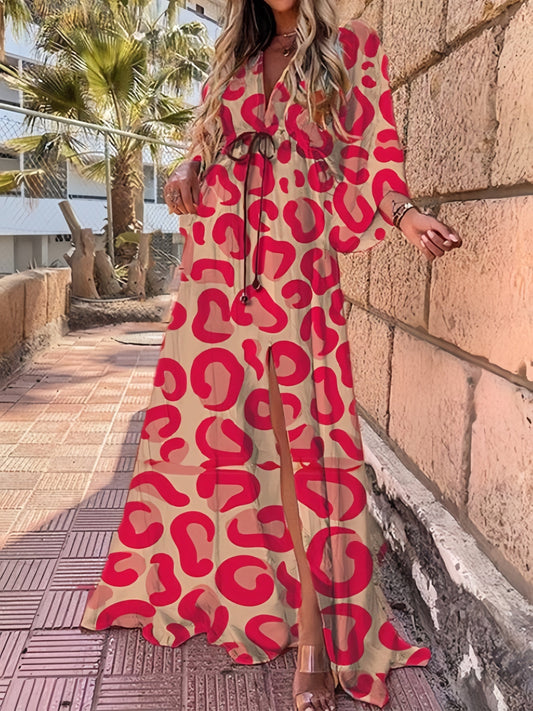 Red Swirl Accent Maxi Dress