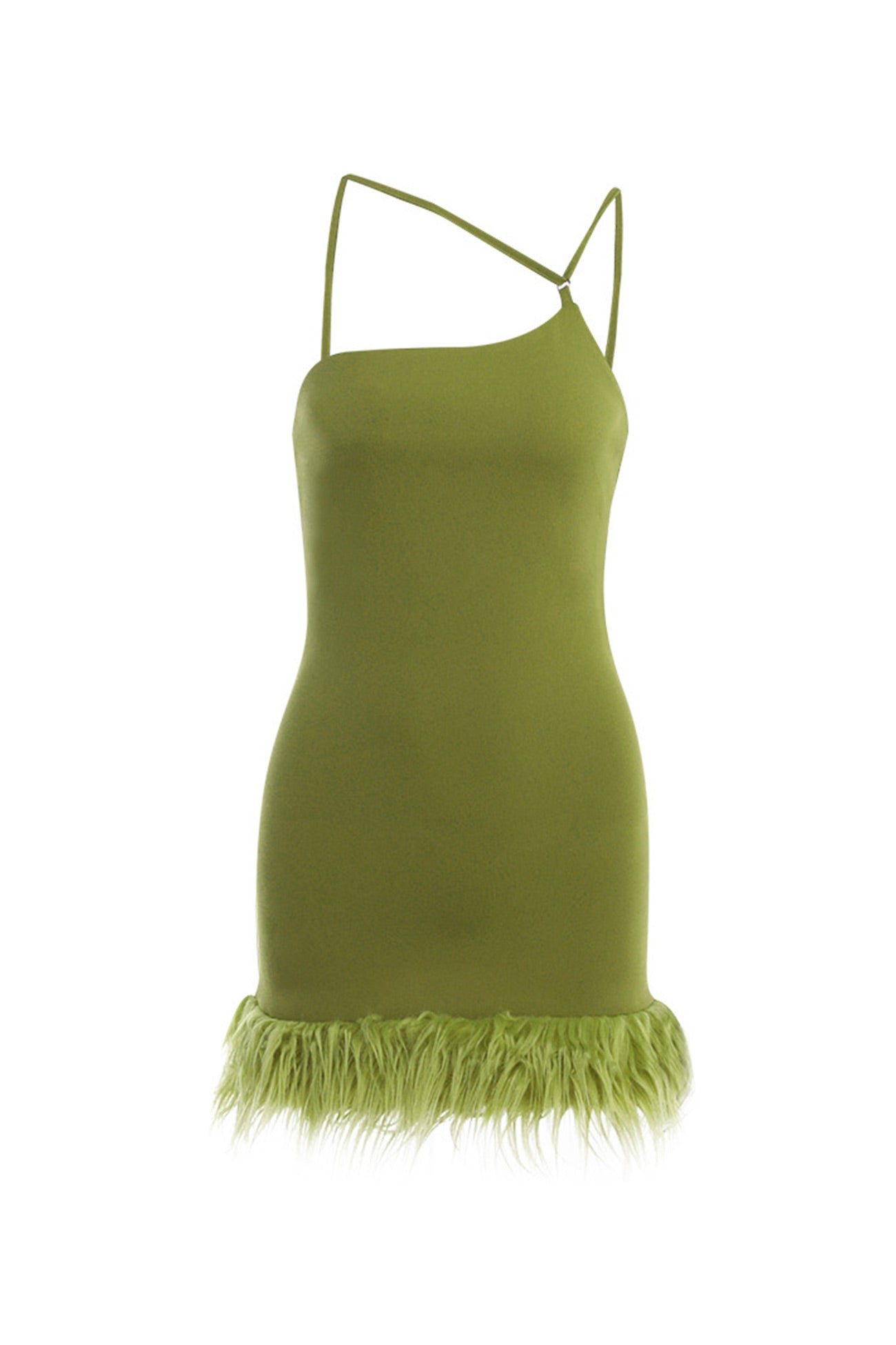 Asymmetrical Fuzzy Hem Mini Dress