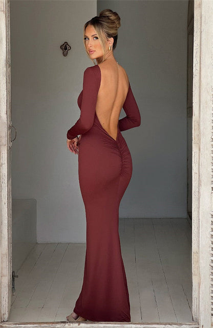 Beth Backless Ruched Bodycon Maxi Dress