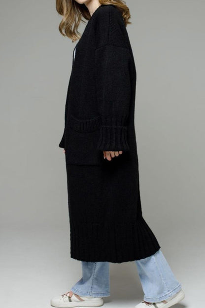 Long Cardigan with Open Front and Pockets