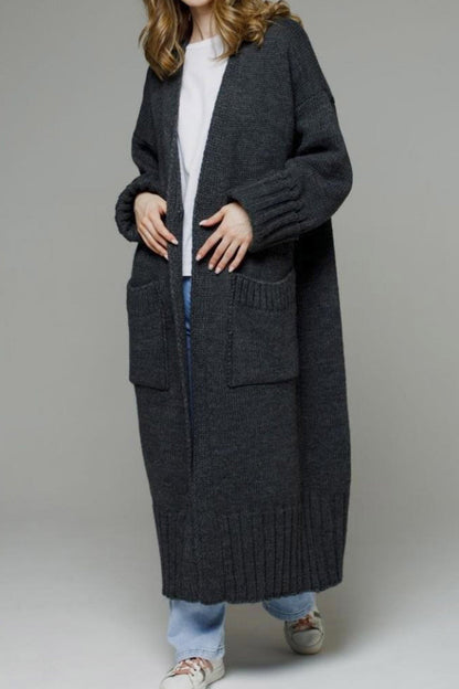 Long Cardigan with Open Front and Pockets