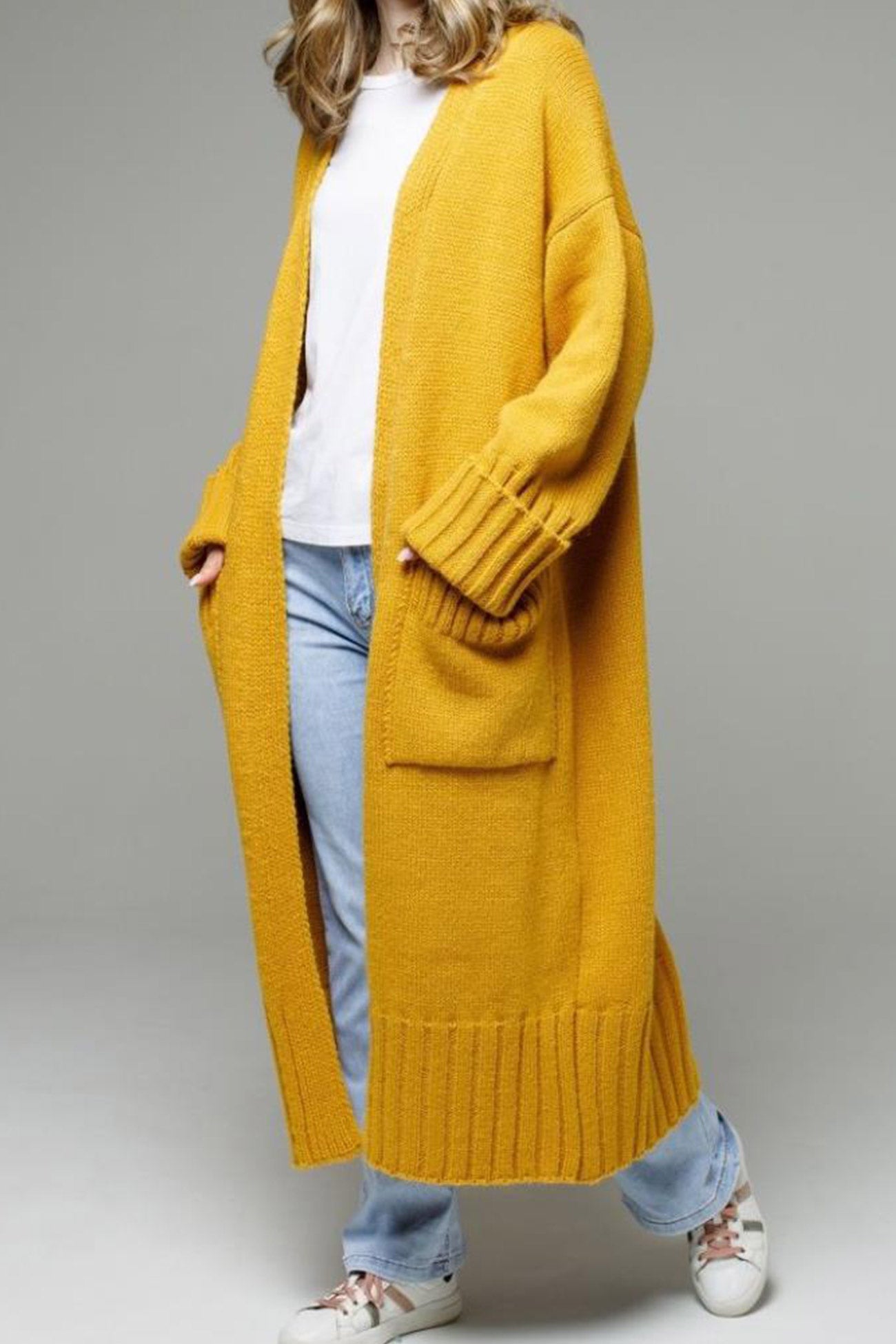 Long Cardigan with Open Front and Pockets