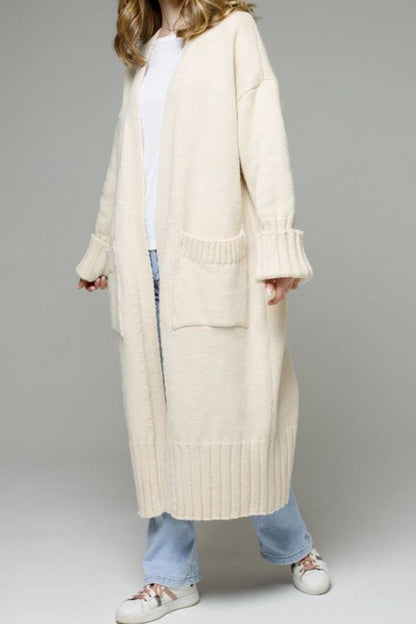 Long Cardigan with Open Front and Pockets