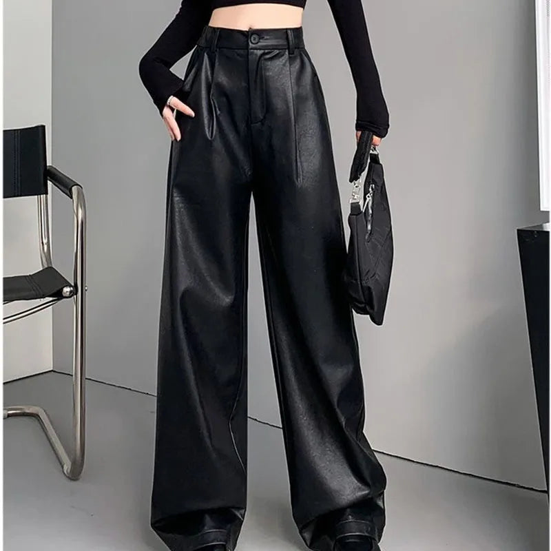 Sexy Slim Fit PU Leather Casual Elastic High Waisted Leggings Pants